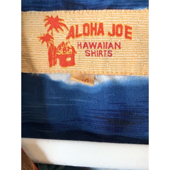 Aloha Joe Mens sz L (16-16 1/2) Blue & White Short Sleeve Button Hawaiian Shirt - Picture 8 of 13